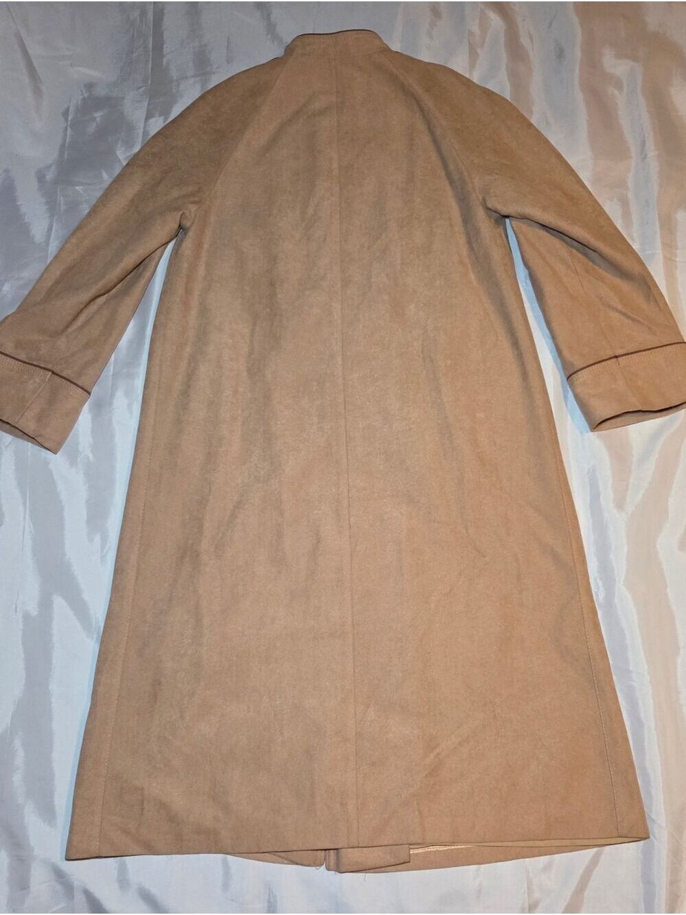 Vintage 80s Forecaster of Boston Camel Duster Coat Mandarin Collar Minimalist - Picture 8 of 11